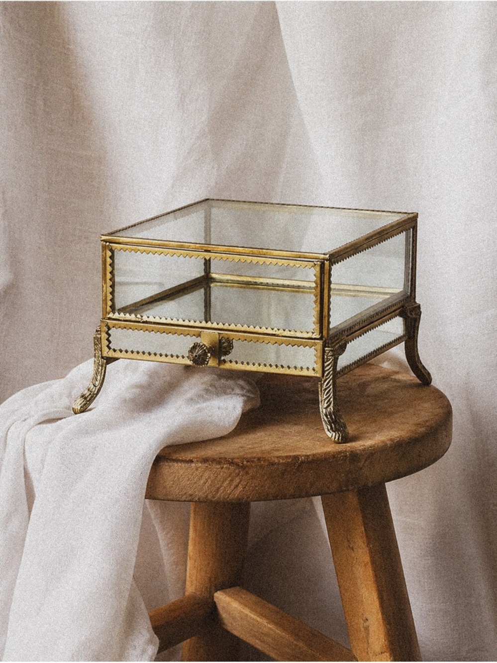 Vintage Gold Glass Jewelry Box